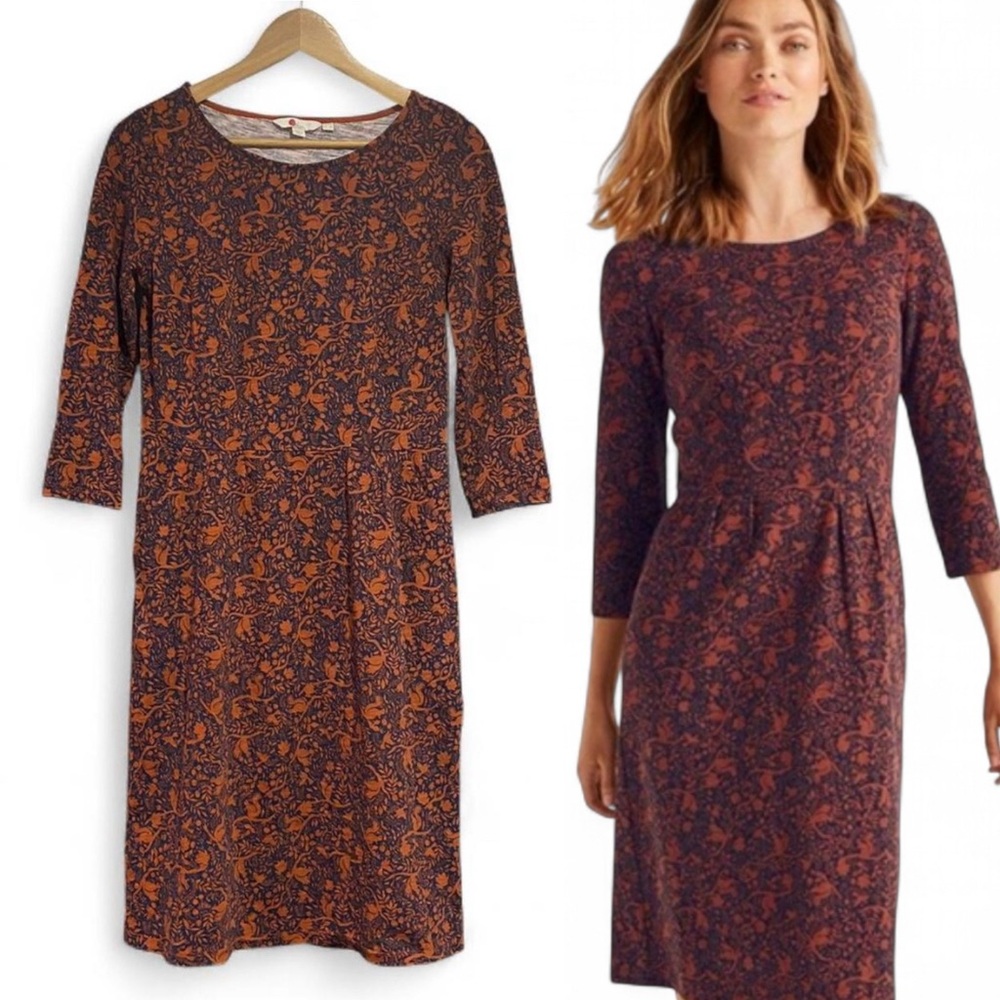 🐿️ Boden Penny dress in cottagecore navy & brown woodland creatures print